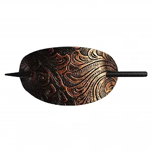 Заколка для волос овальная из искусственной кожи винтажная - Фото 1