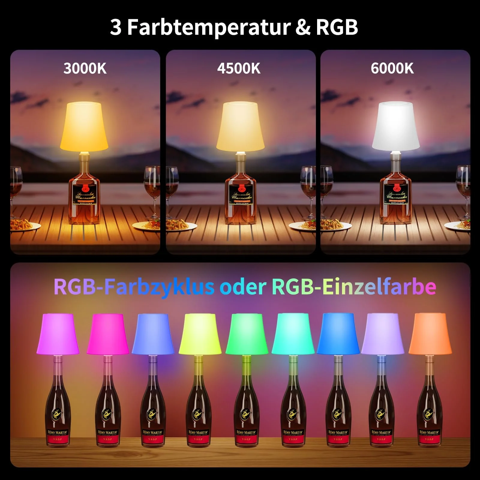 Настільна лампа для пляшок Suright LED бездротова акумуляторна RGB IP54, фото №3