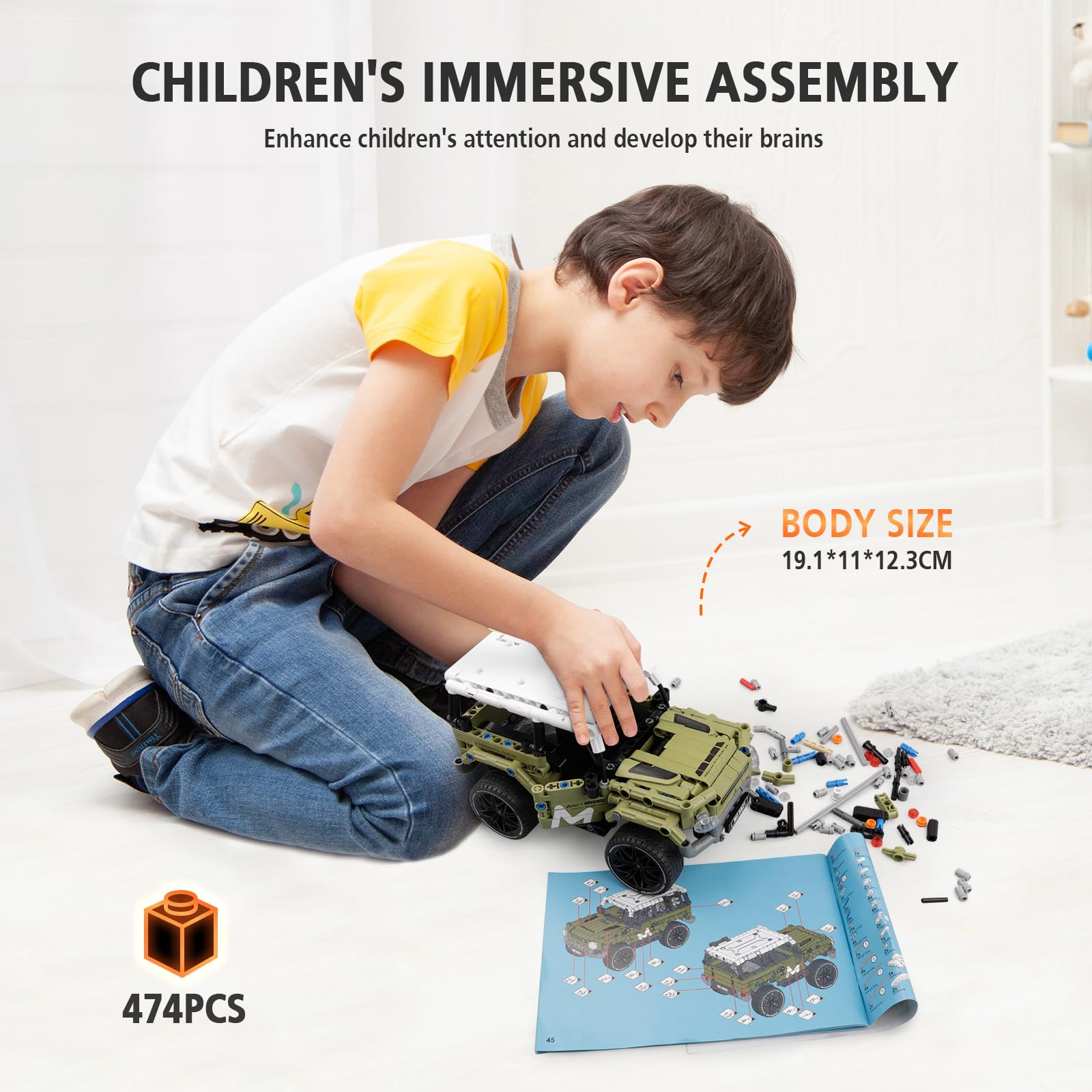 Игрушечный джип rc tech Technic строительные блоки Внедорожник 474 детали Подтягивающий мотор, фото №5