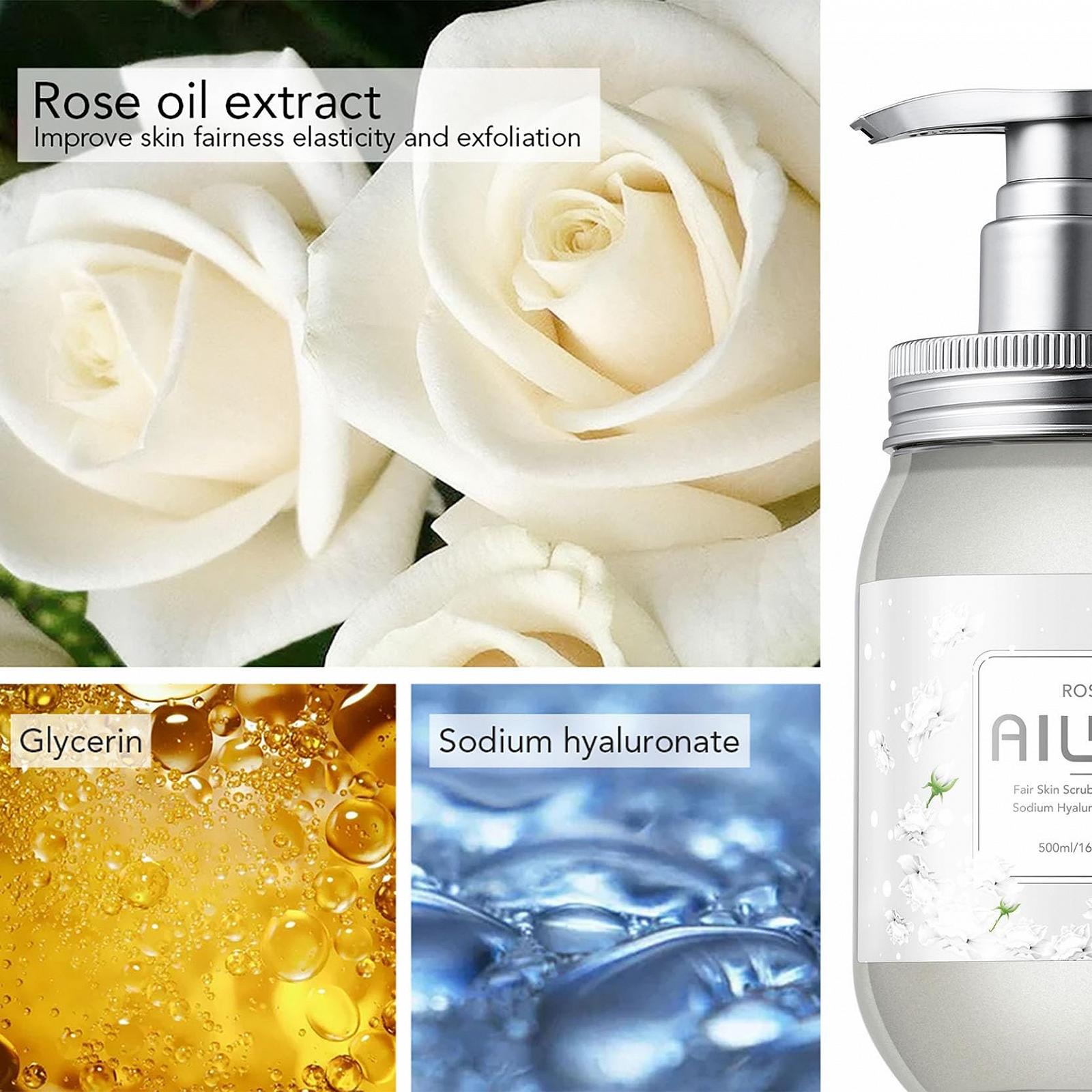 Гель-скраб для тіла AILKE Fair Skin Rose Oil Extract Sodium Hyaluronate 500 мл, фото №4 Гель-скраб для тіла AILKE Fair Skin Rose Oil Extract Sodium Hyaluronate 500 мл, фото №4