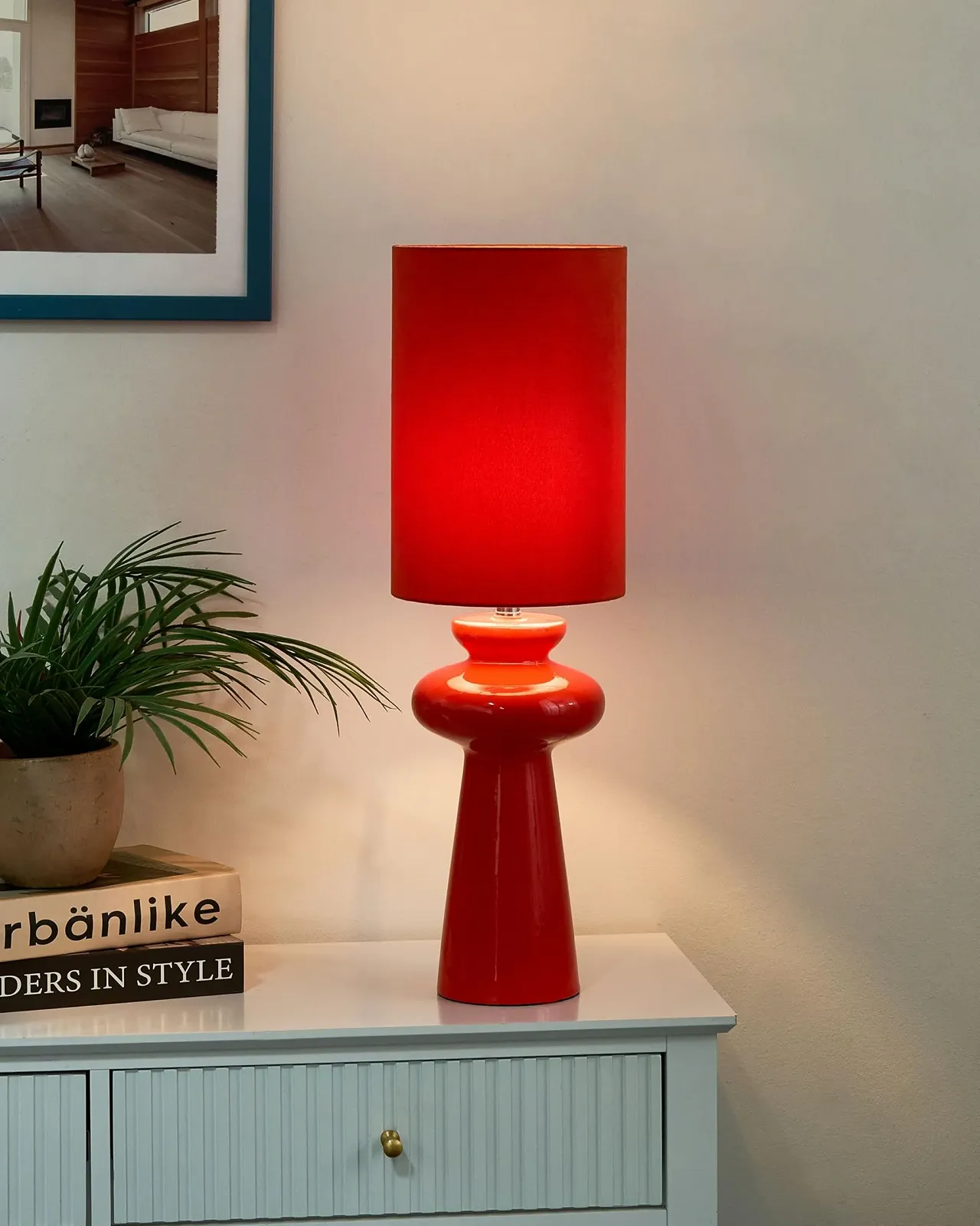 Настільна лампа Beliani Oteros Керамічна Форма вази Абажур зі штучної замші Червона, фото №2