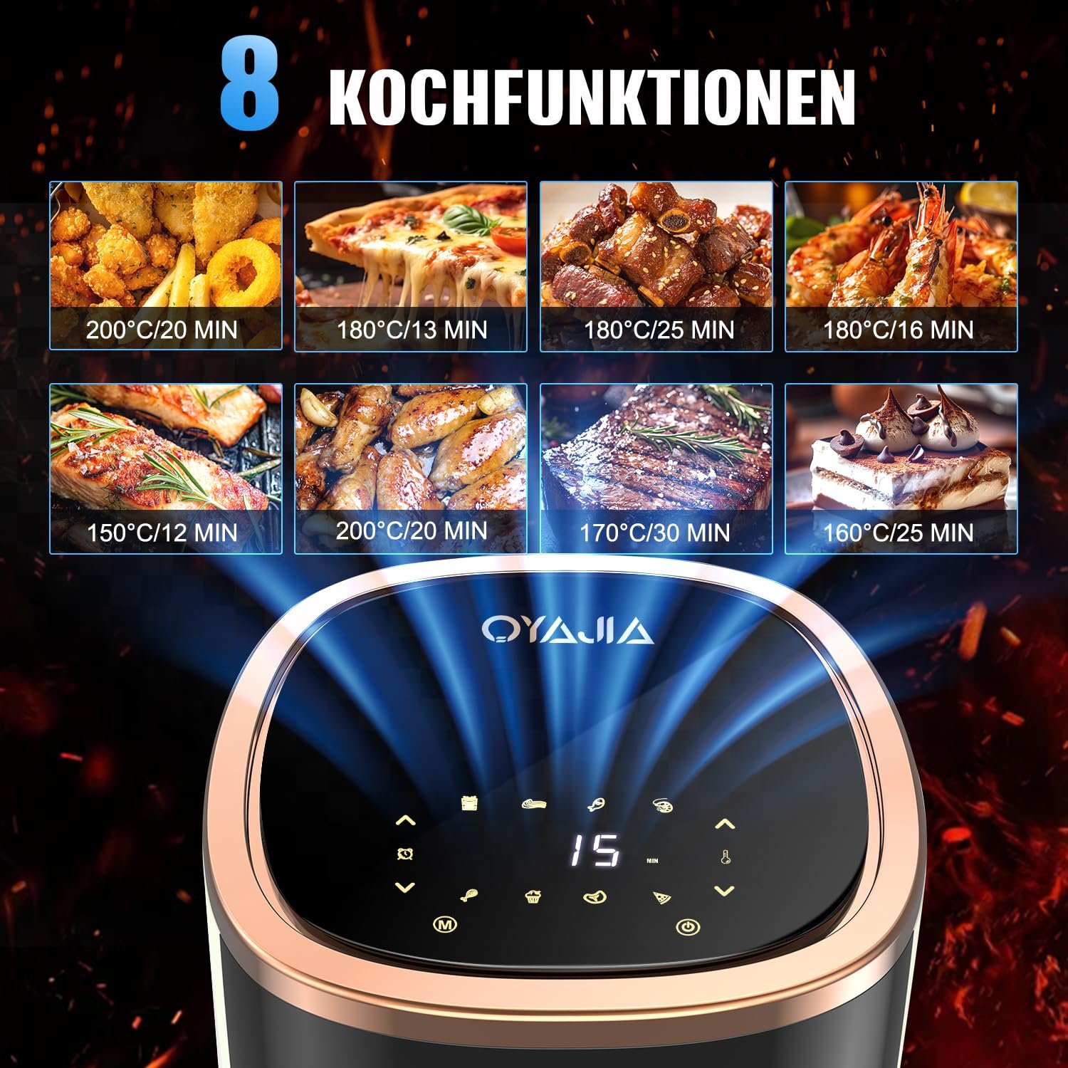 Мультипіч 6 л Airfryer 8 програм Rapid Air Technology Сенсорний екран Оглядове вікно Макс 200°C 1200 Вт Біла, фото №7