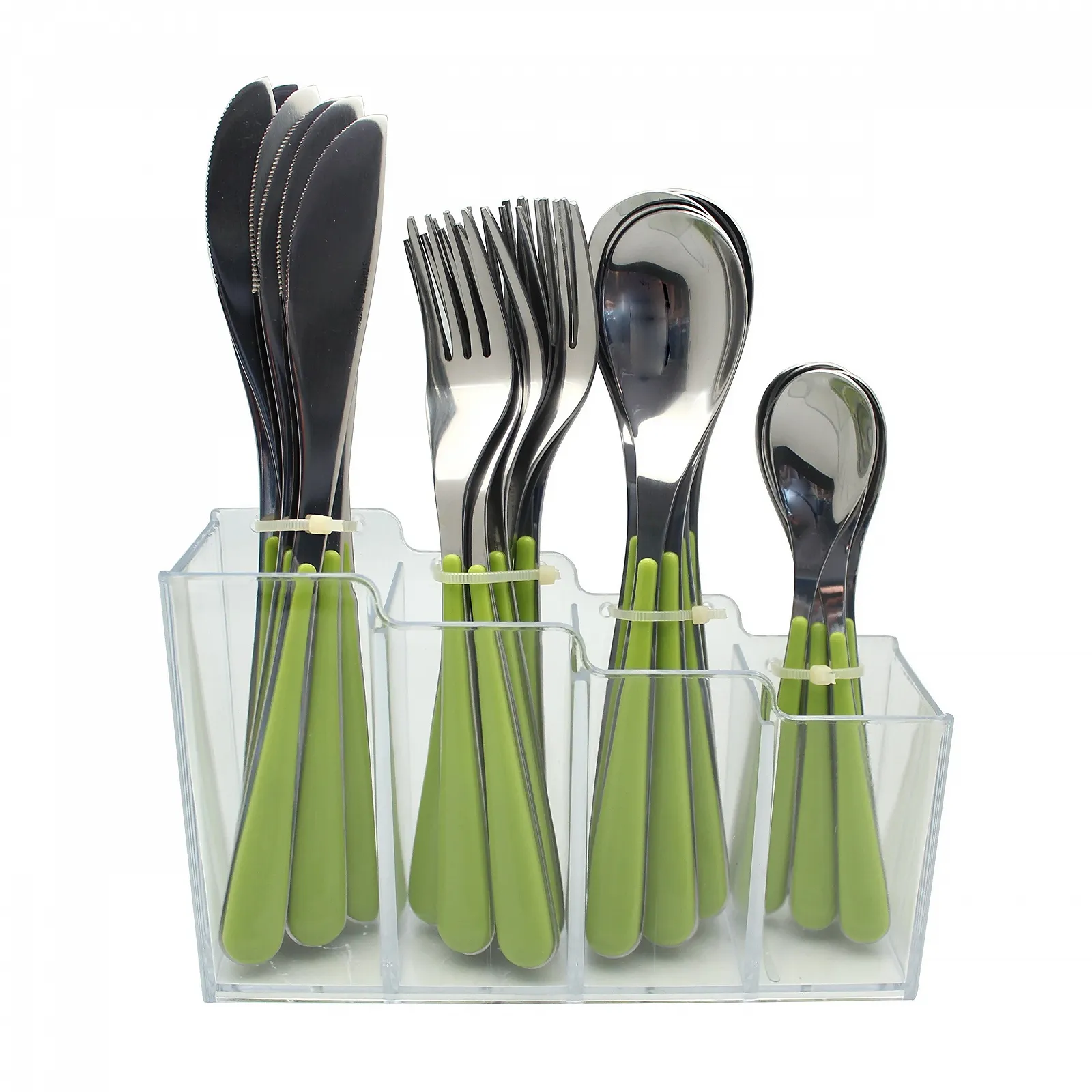 Набір столових приборів EXZACT 24 предмети, нержавіюча сталь, зелені ручки, фото №1