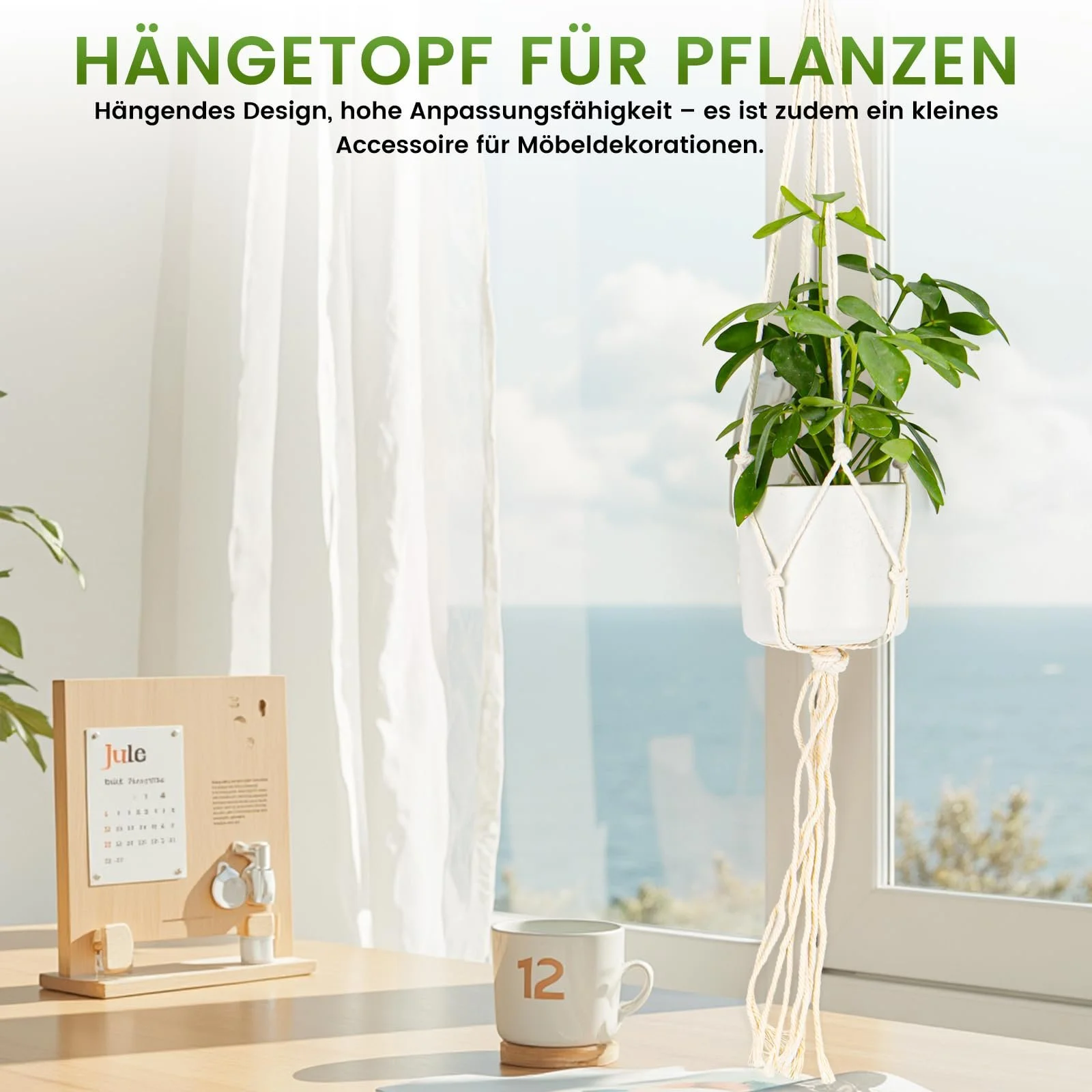 Підвісний кошик макраме 6 шт. з S-подібними гачками Білий, фото №2 Підвісний кошик макраме 6 шт. з S-подібними гачками Білий, фото №2