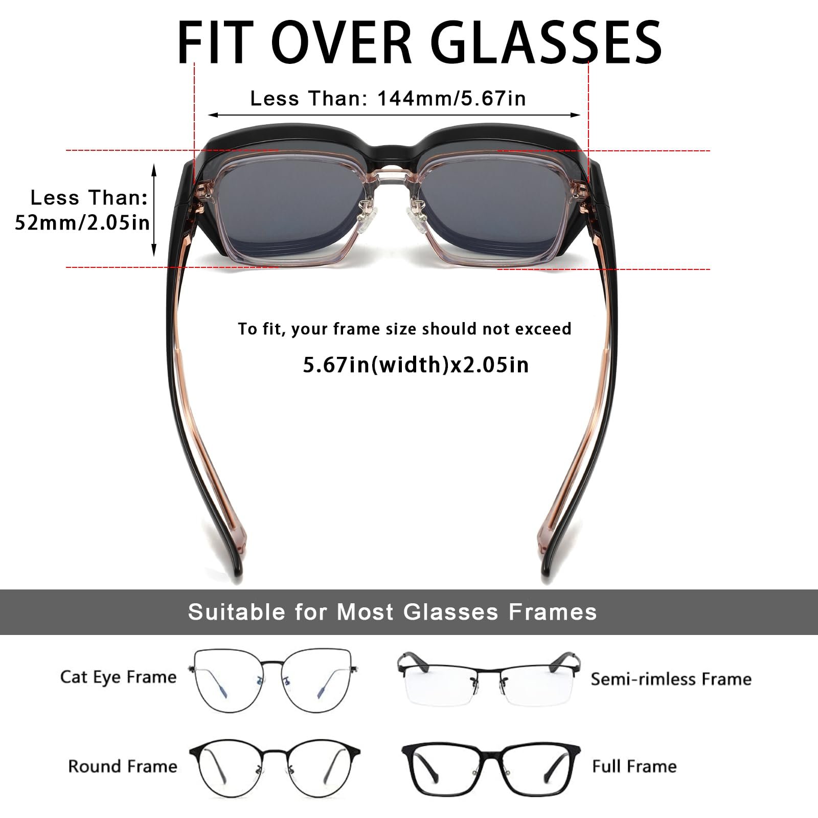 Сонцезахисні окуляри Квадратні поляризовані Long Keeper для жінок та чоловіків для носіння поверх окулярів, фото №3