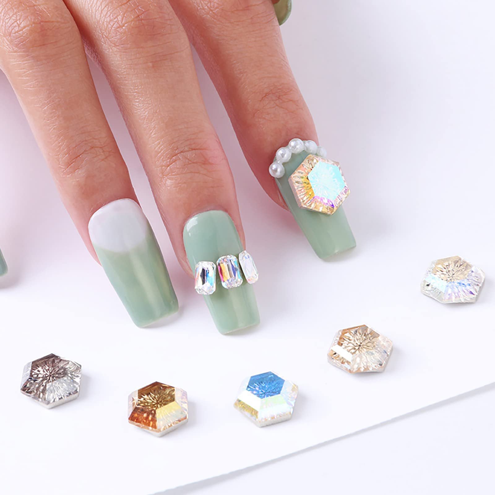 Стразы шестиугольные стеклянные 3D блестки 12 мм, 40 шт, случайный цвет, фото №7