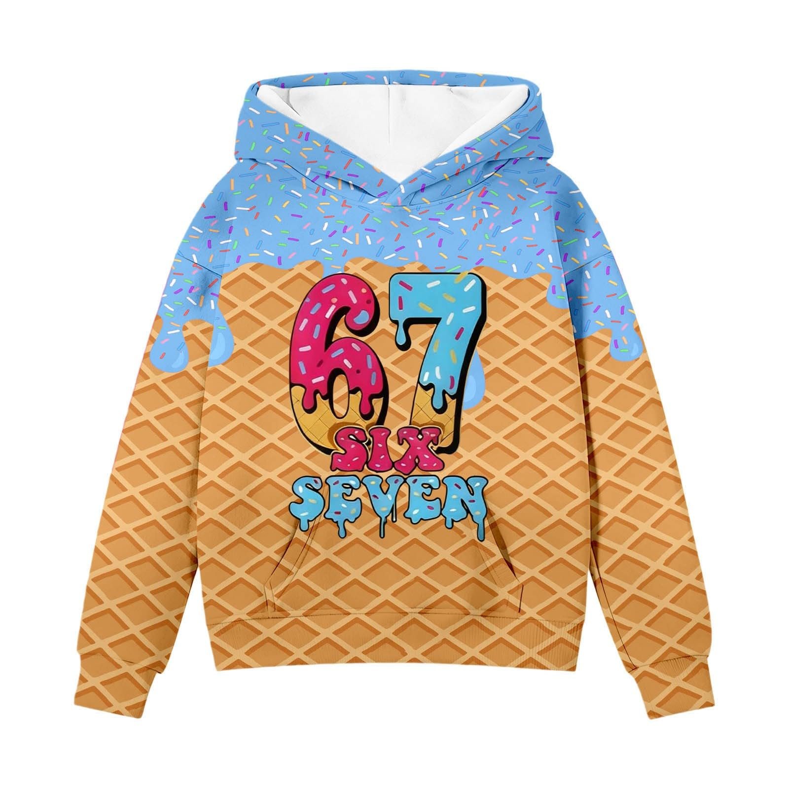 Худи Без бренда 67 Размер 6 7 Принт Meme Винтажный мультяшный Длинный рукав Ретро Зимний, фото №2