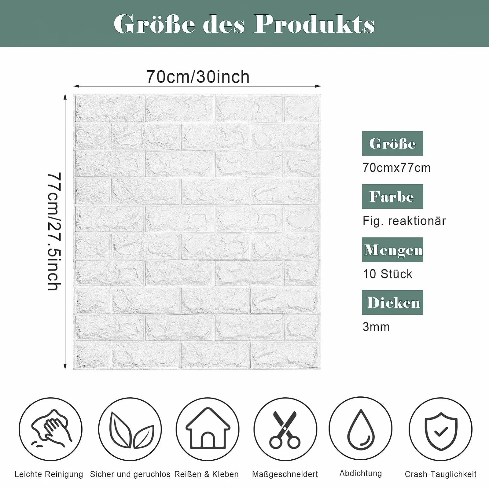 3D-шпалери AllRight Stone-Look Wall Panels Brick Wall Sticker 10 шт., фото №2