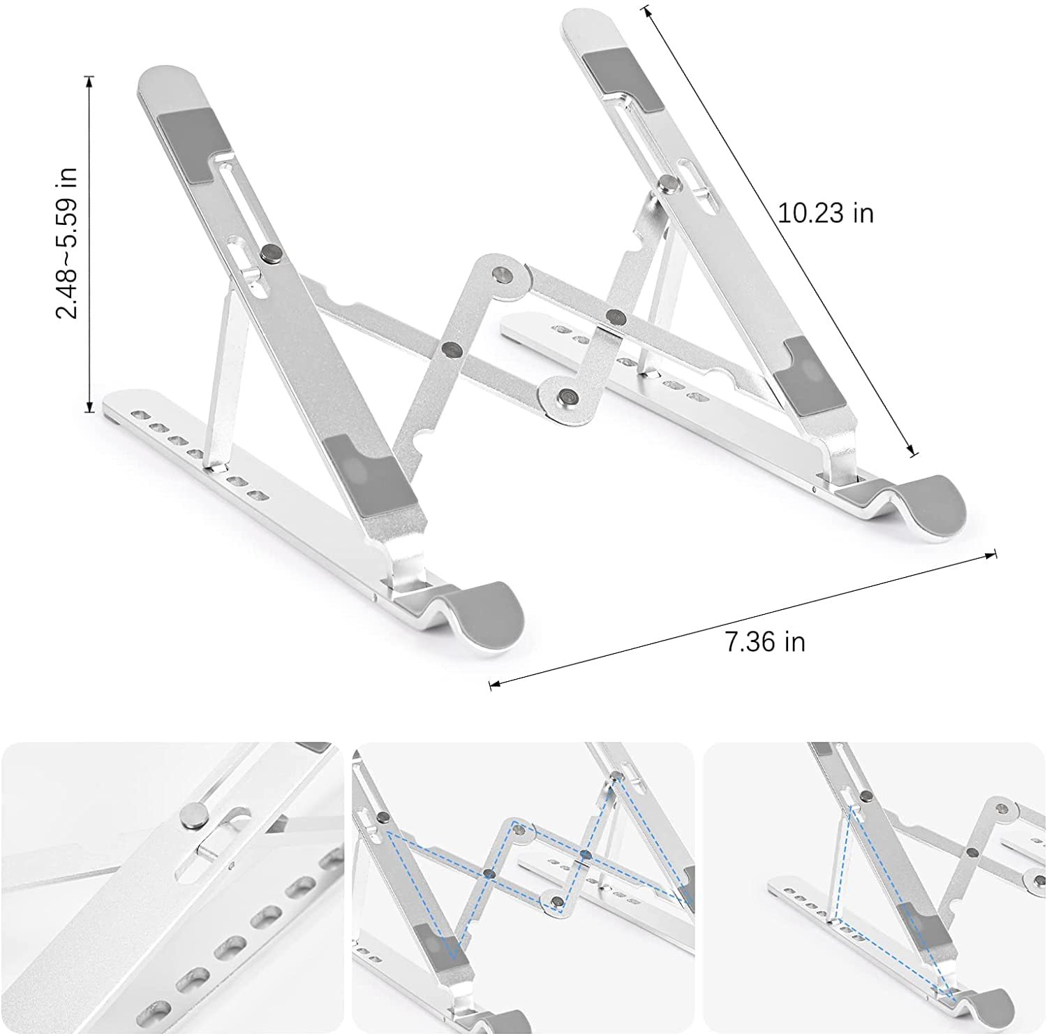 Подставка для ноутбука Hoppac, регулируемая 7-уровневая подставка для ноутбука, складная вентилируемая алюминиевая подставка для ПК, алюминиевая подставка для ноутбука, фото №3