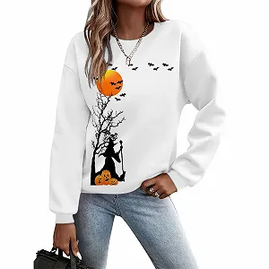 Женский пуловер Pumpkin Print Halloween, длинный рукав, оверсайз, без капюшона, круглый вырез, классический джемпер, свитер, цвет Halloween Costume synthetic.ua - Фото 1