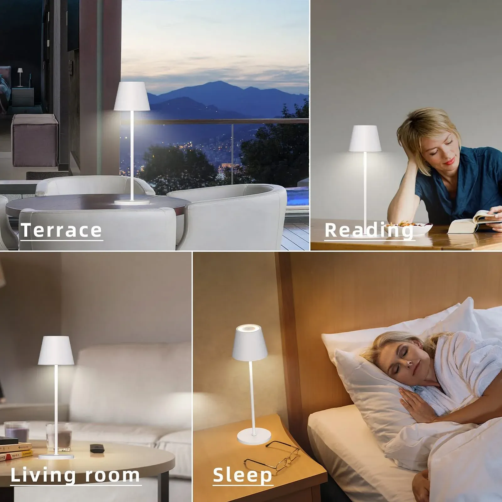 Настільна лампа LED Набір 2 шт. Сенсорна з регулюванням яскравості IP54 Водонепроникна Алюміній Бездротова Біла, фото №7