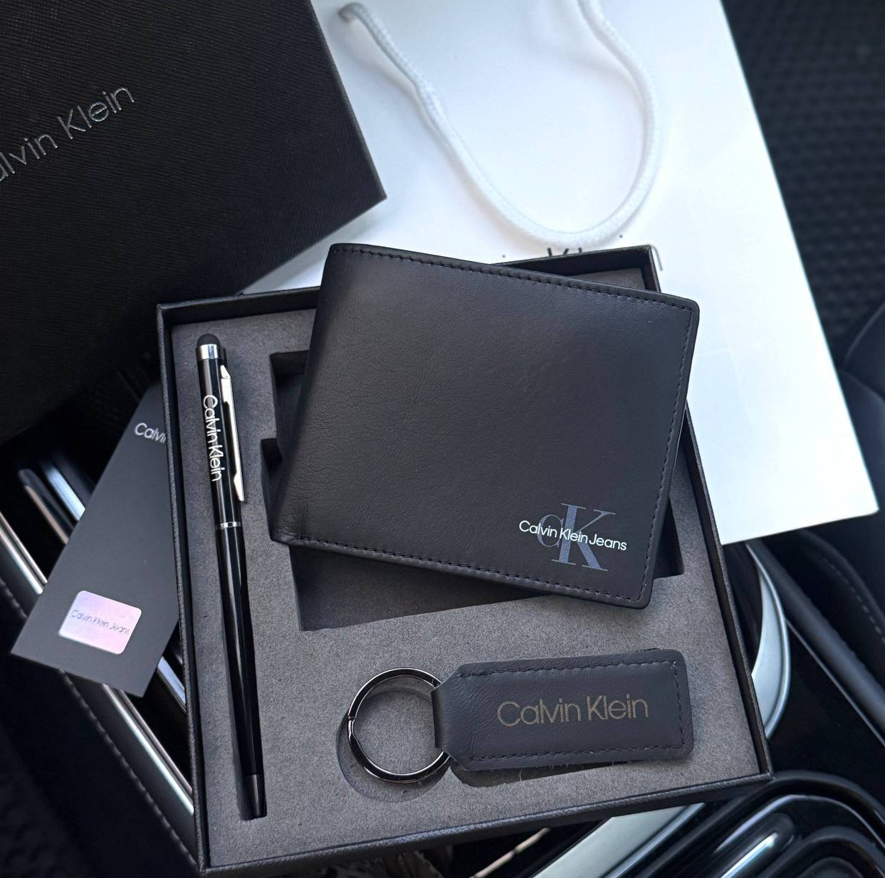 Шкіряний гаманець Calvin Klein подарунковий набір для чоловіка, фото №1