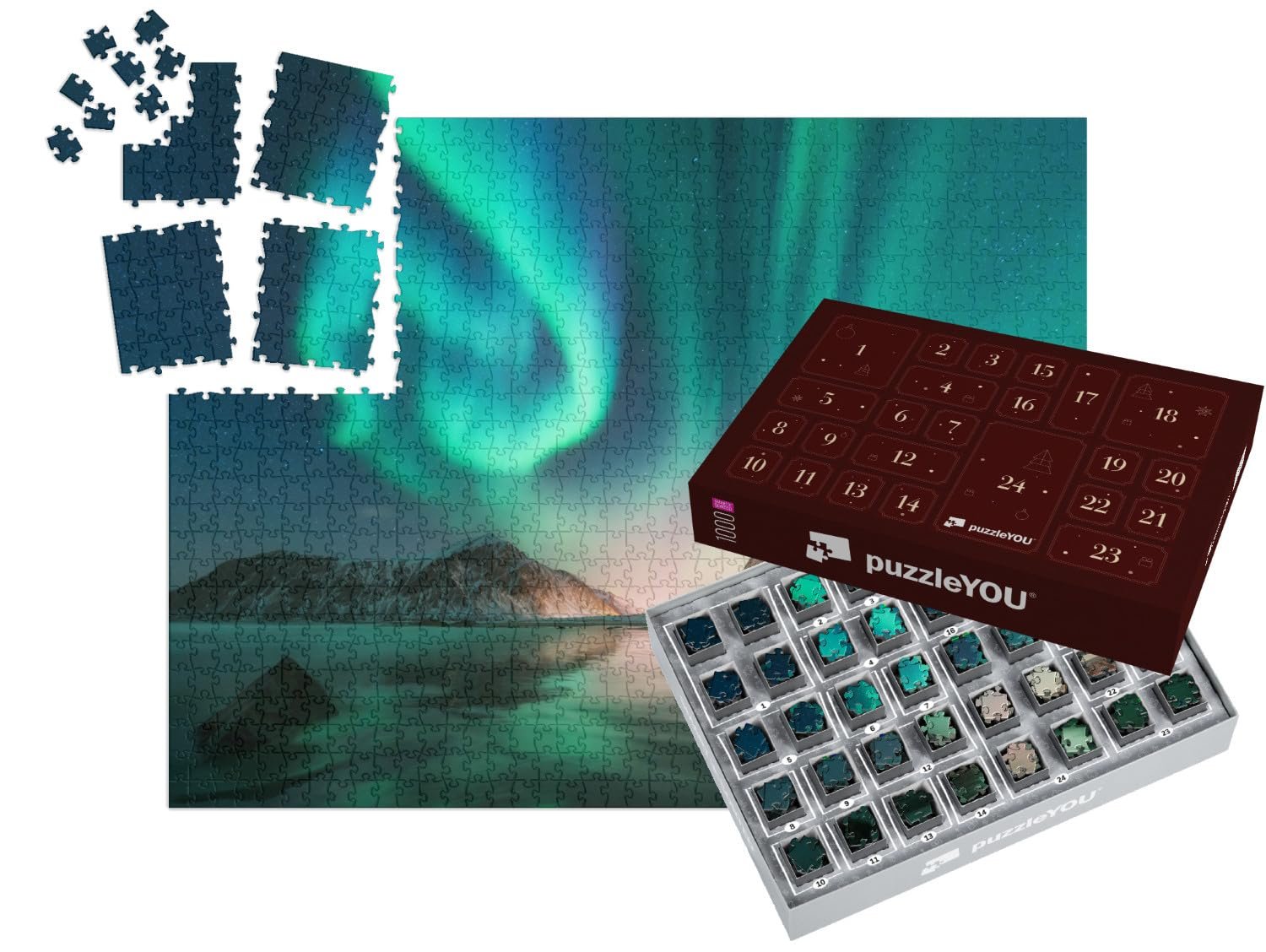 Пазл-адвент-календарь puzzleYOU Polar Sea, Northern Lights Северное сияние на Лофотенах, Норвегия 1000 деталей, фото №1 Пазл-адвент-календарь puzzleYOU Polar Sea, Northern Lights Северное сияние на Лофотенах, Норвегия 1000 деталей, фото №1