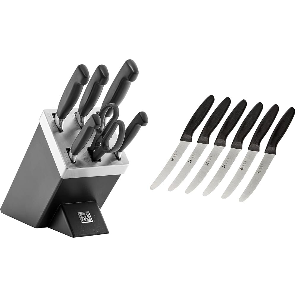 Набір ножів ZWILLING Four Star, 7 предметів і набір ножів Twin Grip, кухонний ніж, 6 предметів, довжина леза: 12 см, нержавіюча сталь Special Steel/пластикова ручка, чорний, фото №1