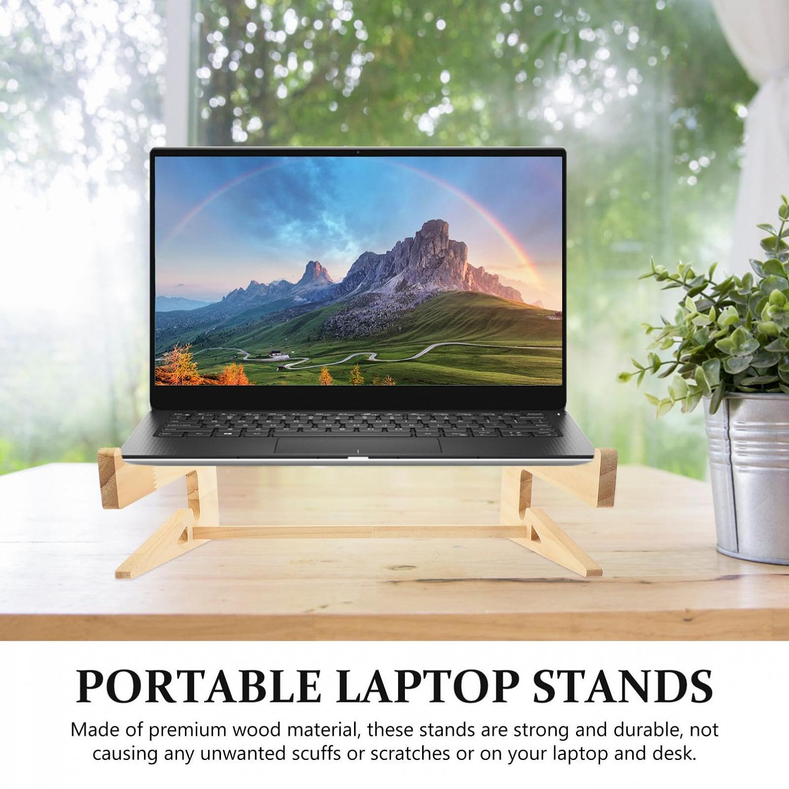 Підставка для ноутбука дерев'яна велика, стабільна з нековзною піднятою ергономічною настільною підставкою для ноутбуків, вентильована з організацією кабелів, фото №5