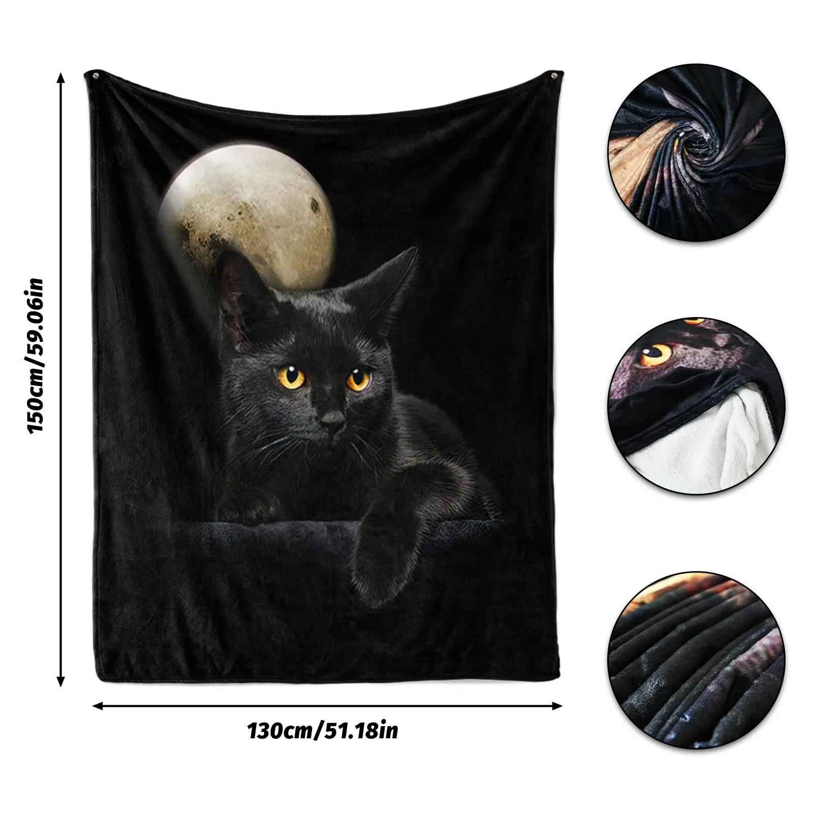 Одеяло Cuddly с кошачьим мотивом 130 x 150 см, диванное одеяло с животным мотивом, мягкое теплое флисовое одеяло для взрослых, теплые одеяла для осени и зимы (C, 130 x 150 см), фото №4