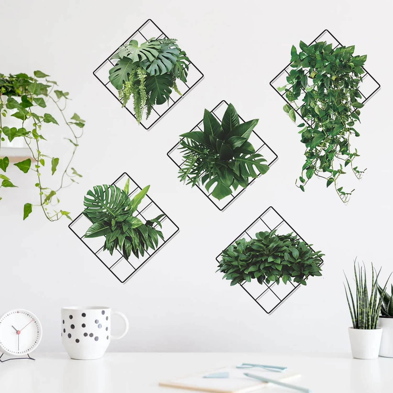 Наклейка на стіну Plants Green 3D PVC Набір 6 шт., фото №4