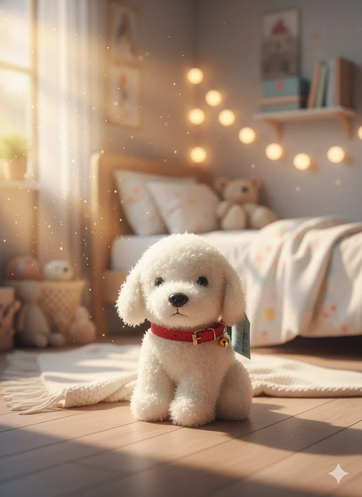 М'яка іграшка собака Мальтипу Maltipoo кучеряве щеня з нашийником біла 23 см, фото №1