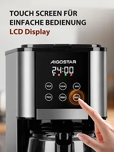Капельная кофеварка Aigostar Cora 1.5 л 1000 Вт LCD Черная synthetic.ua - Фото 1