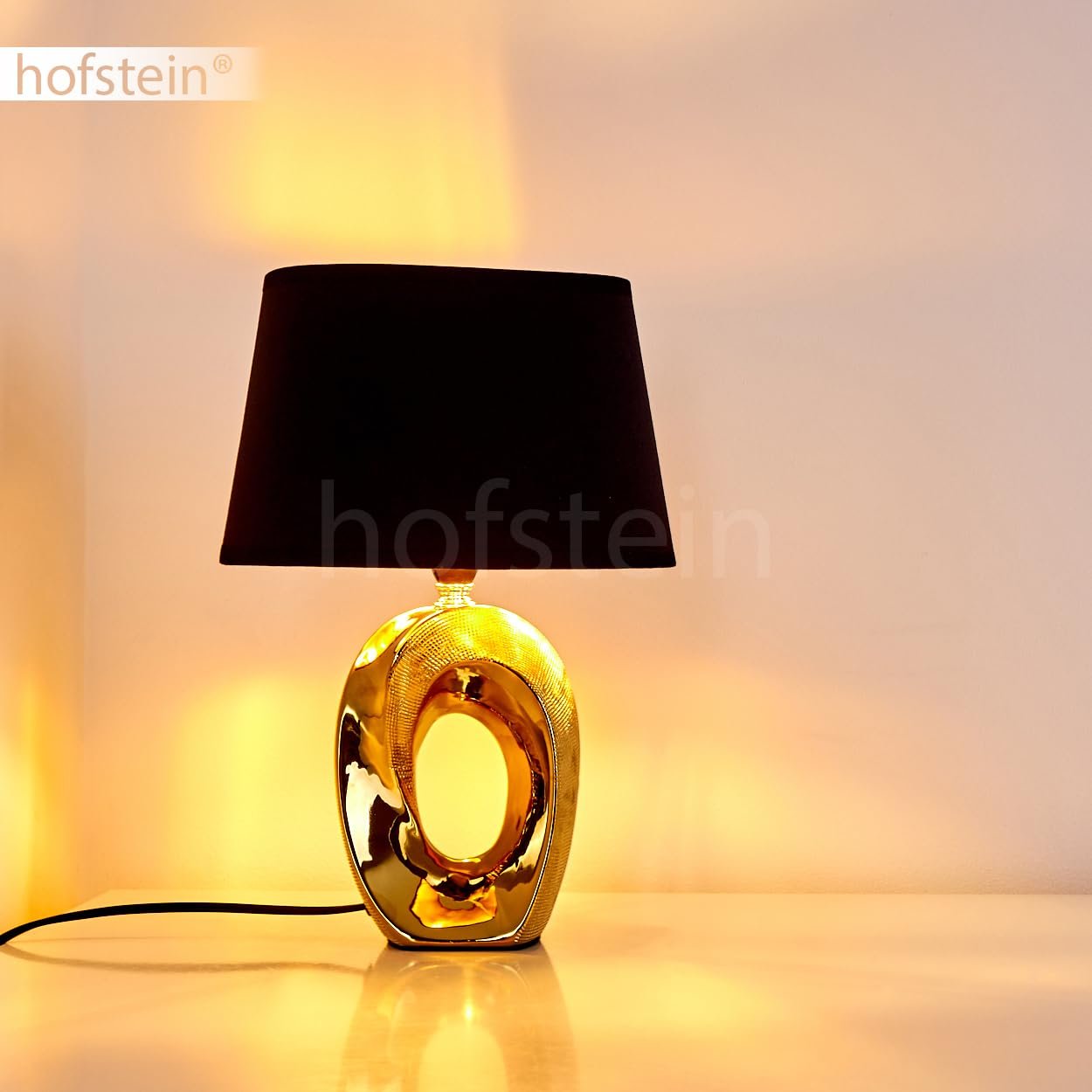 Настільна лампа HOFSTEIN Rovio Metal/Fabric E14 Black/Gold 19.5 см, фото №8