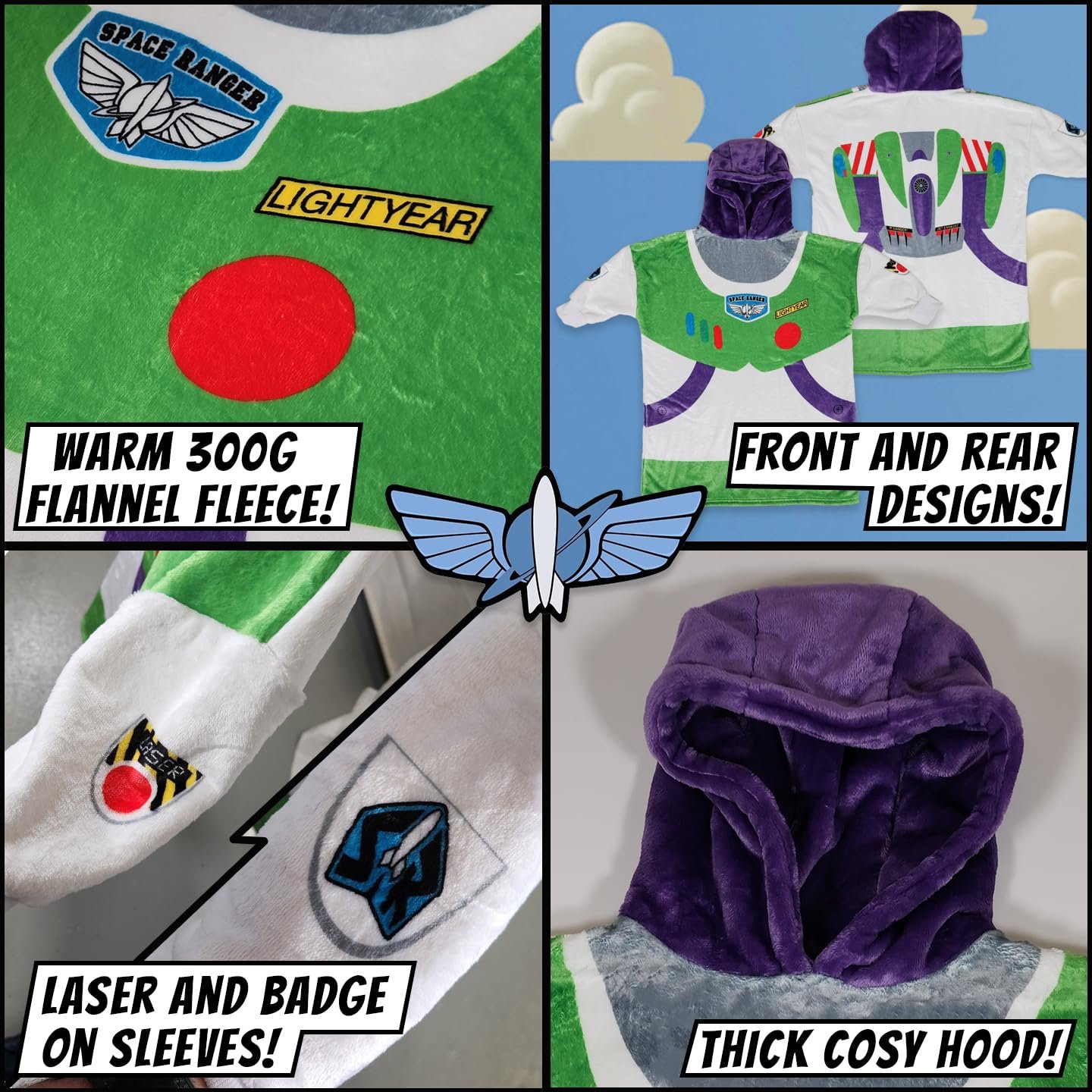 Ковдра-худі Buzz Lightyear та Woody Toy Story Дитяча флісова великого розміру для хлопчиків, фото №3 Ковдра-худі Buzz Lightyear та Woody Toy Story Дитяча флісова великого розміру для хлопчиків, фото №3