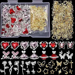 3D украшения для ногтей Сердце Бабочка Стразы Роза серебристый/золотой, 320 шт - Фото 1