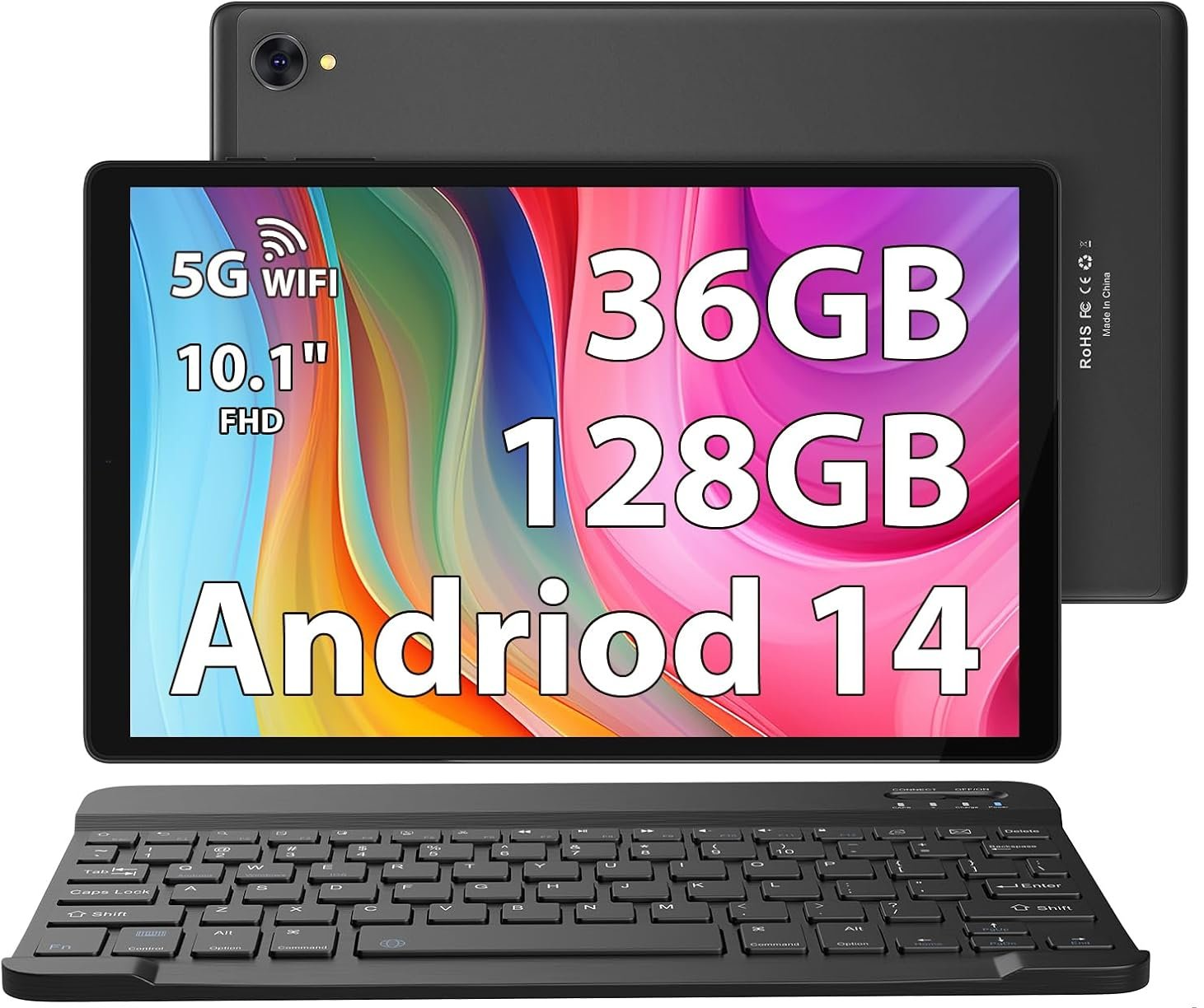 Планшет 10.1" Full HD RUSHAR M820 12+24/128Gb 4G 2-SIM 8 ядер Android 14 8000 mAh Чорний, фото №1