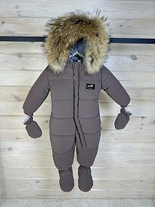 Зимний комбинезон с натуральным мехом от 74 до 110 р бархат мокко - Фото 1