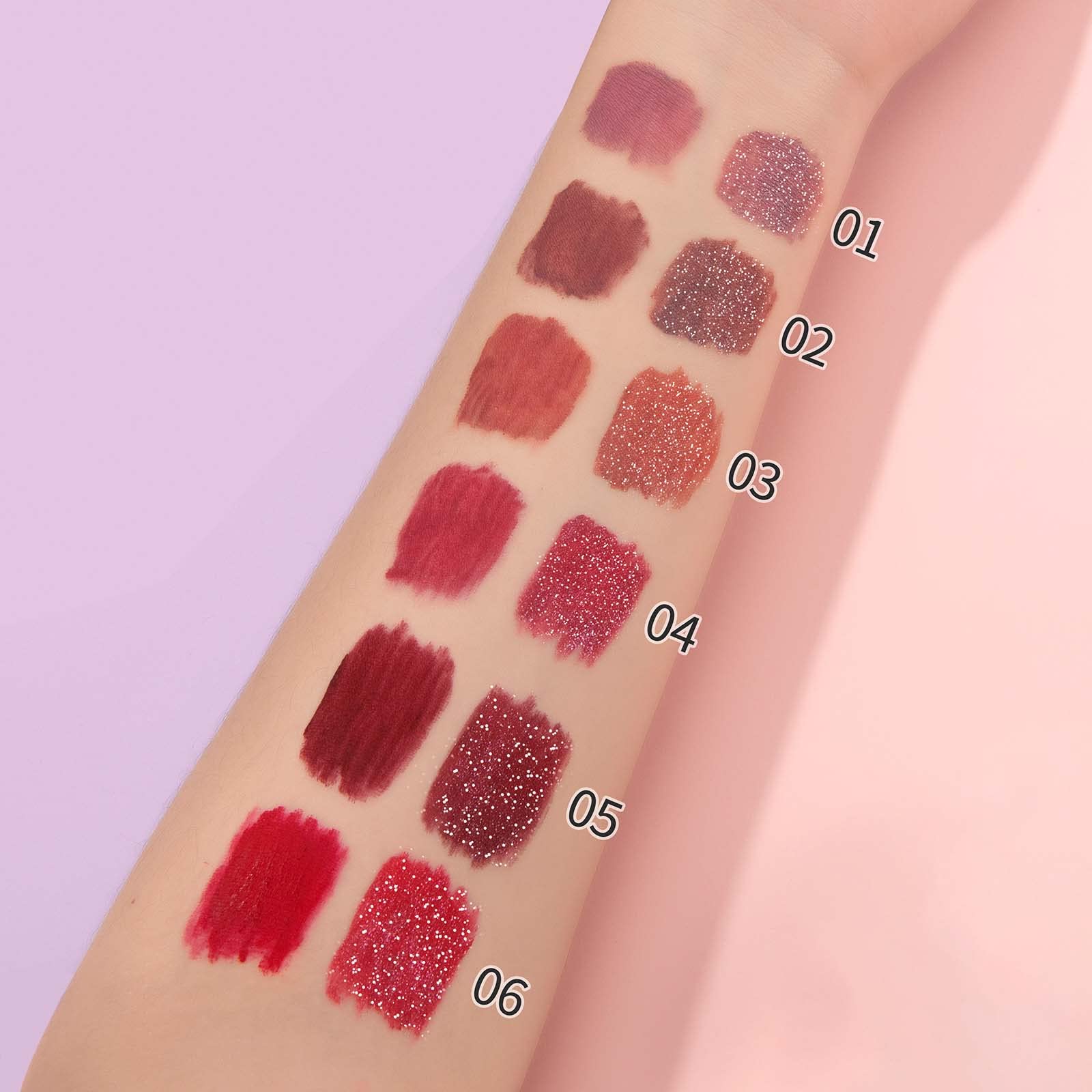 Блиск для губ Aseawave Matte Lipstick 6 шт + блиск для губ Glitter Lip Gloss 6 шт 2-in-1 24 годин стійкий Червоний з металевим блиском, фото №4