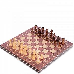 Шахматы шашки нарды 3 в 1 деревянные с магнитом SP-Sport W7702H 29см x Коричневый - Фото 1