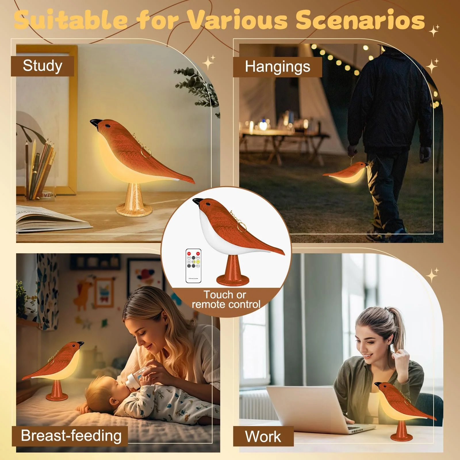 Настільна лампа LAVAED Птах Сенсорна USB Акумуляторна Red, фото №7