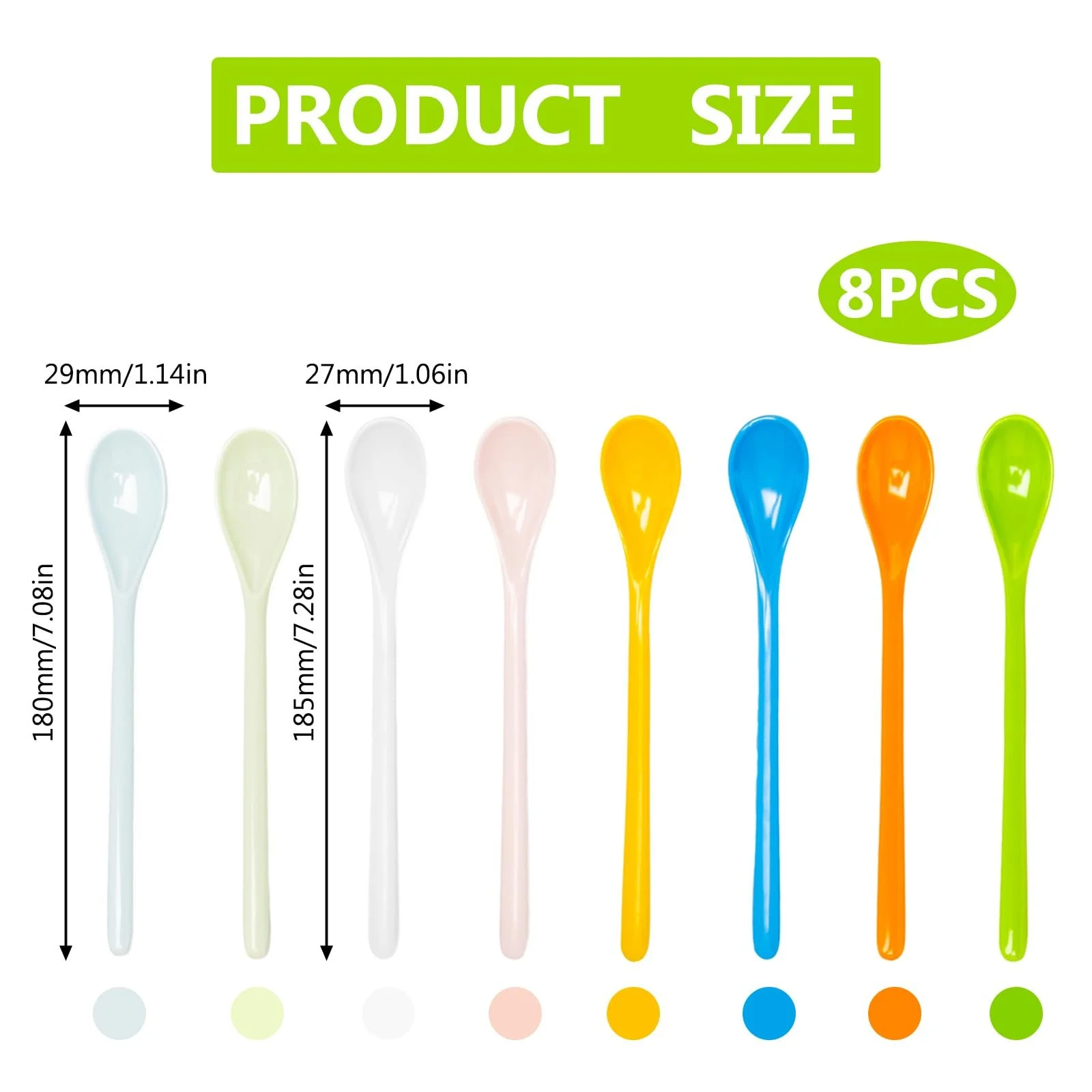 Набір 8 довгих ложок, кольоровий, фото №2