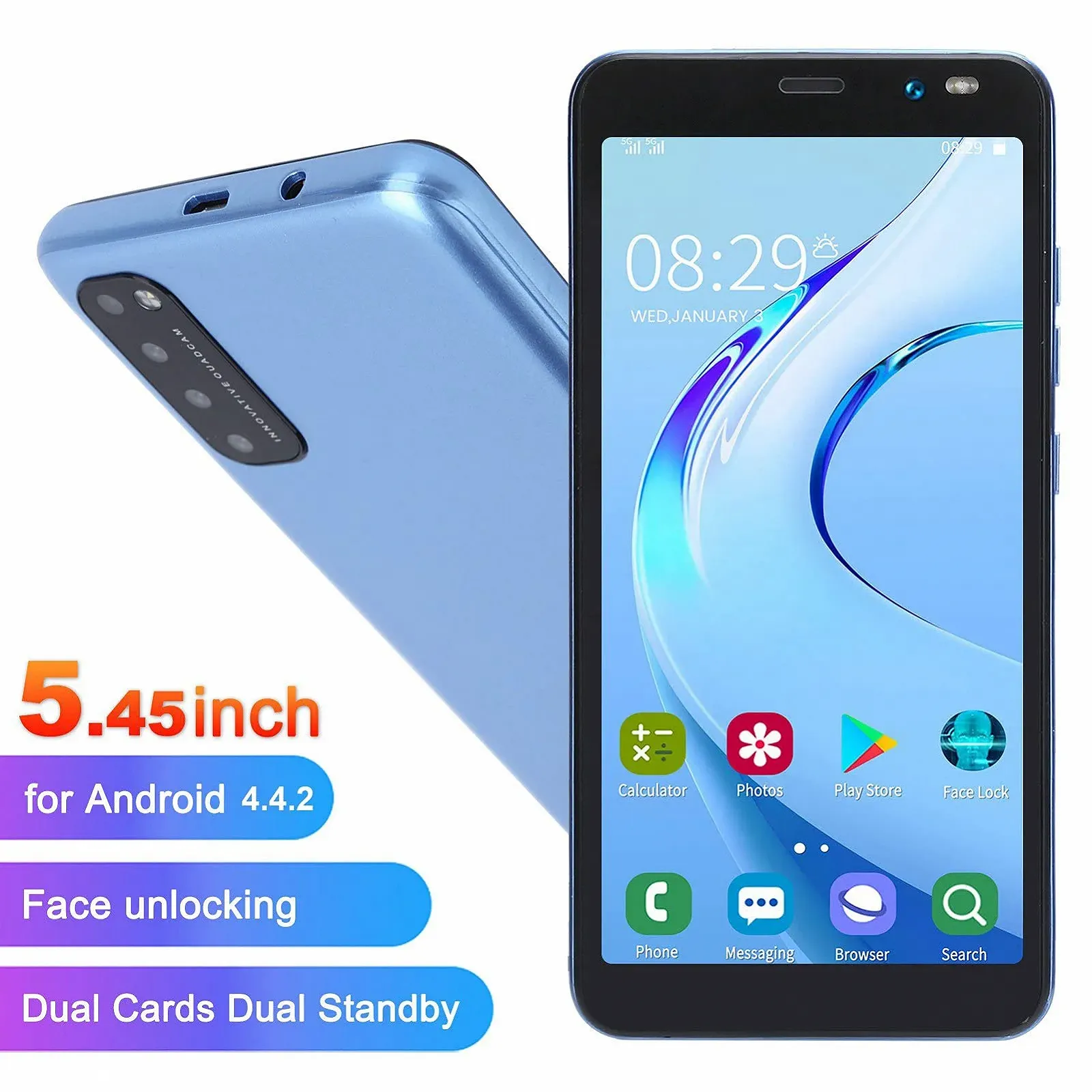 Смартфон LANDVO 5.45" 512MB RAM 4GB ROM Dual SIM Синій, фото №3