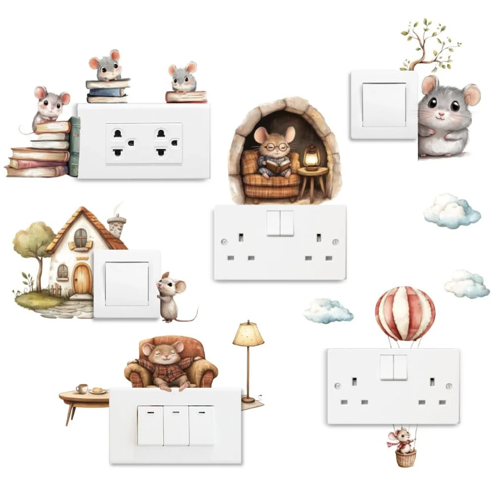 Наклейки на вимикачі AHANDMAKER 6 штук Мультяшні миші 7 x 7 дюймів, фото №1 Наклейки на вимикачі AHANDMAKER 6 штук Мультяшні миші 7 x 7 дюймів, фото №1