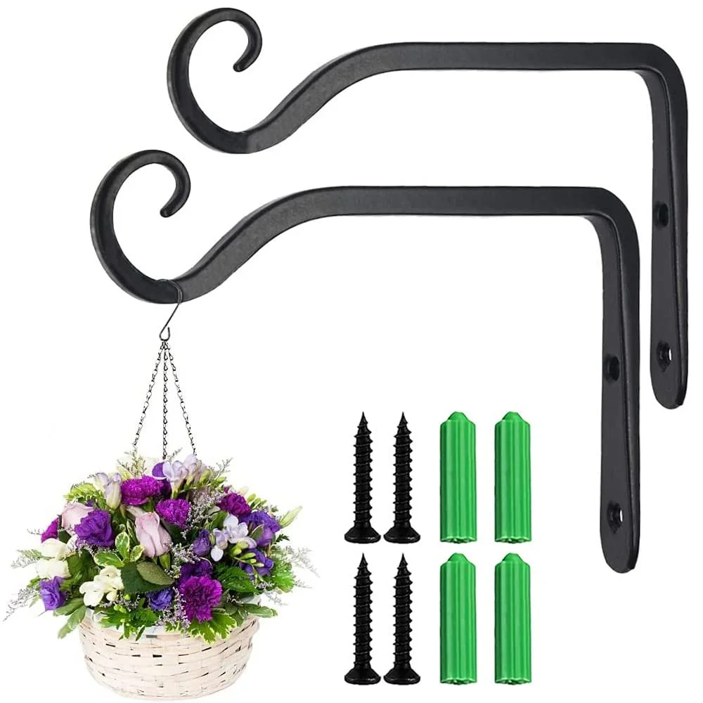 Настінні кронштейни для рослин Залізні гачки Чорні Набір з 2 шт., фото №1 Настінні кронштейни для рослин Залізні гачки Чорні Набір з 2 шт., фото №1