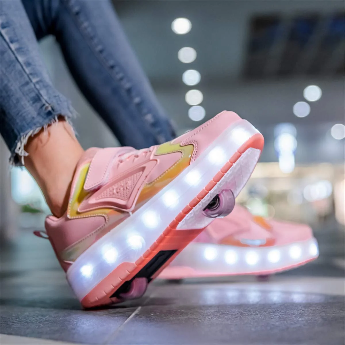 Детские USB Перезаряжаемые LED Роликовые Кроссовки с Двойными Колесами для Фитнеса Гимнастики Спорта на Открытом Воздухе для Бега, фото №5