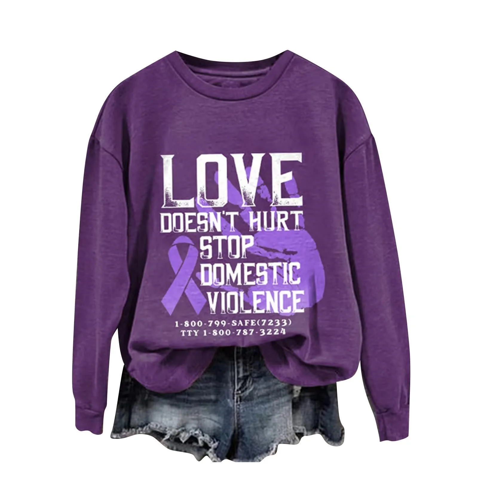 Женский Свитшот Christmas Теплый Trendy Fit 2024 Stop Domestic Violence Love Doesn't Hurt С Принтом Для Пожилых, фото №1