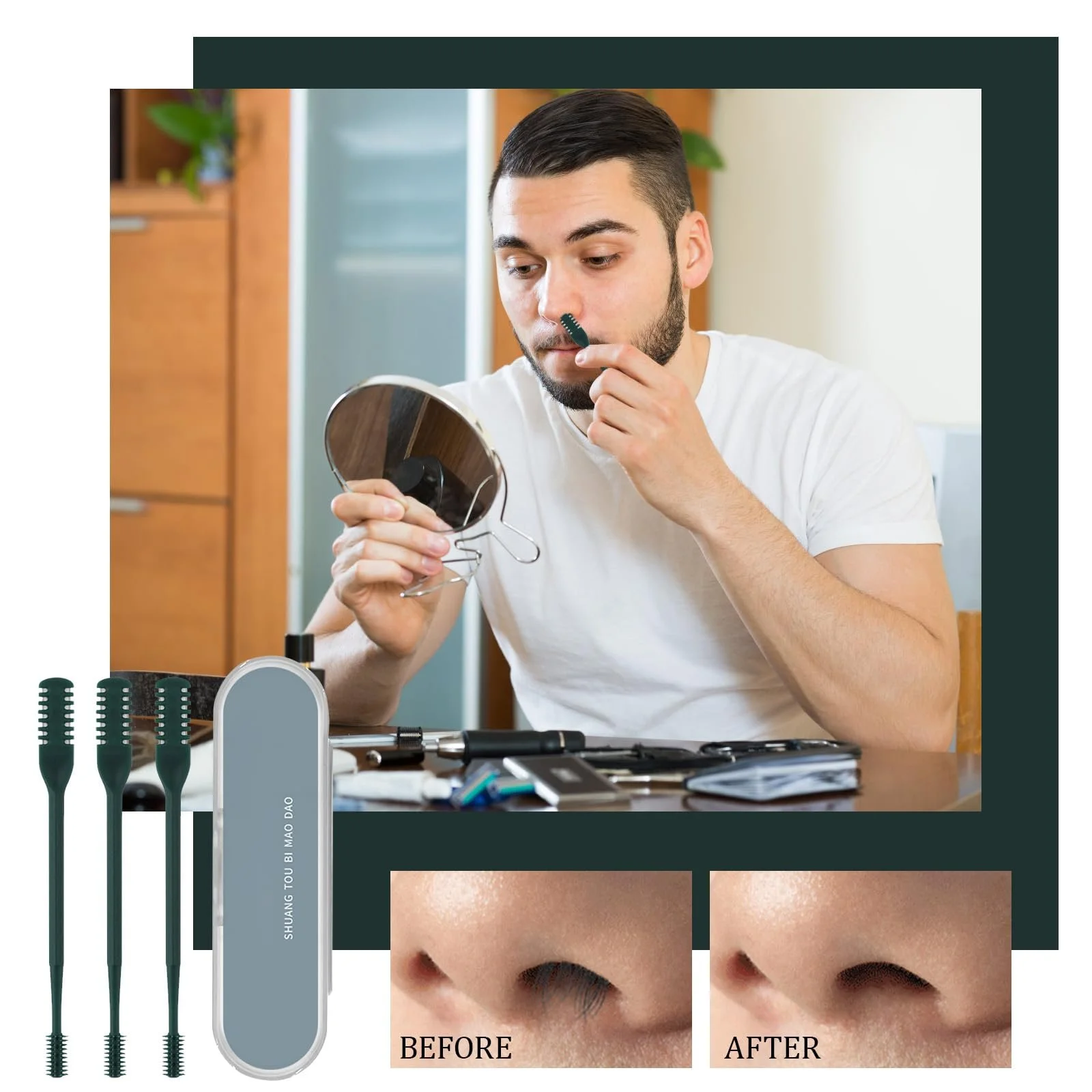 Тример Landrain Men's Nose Razor Nose Hair Remover Темно-зелений, фото №3