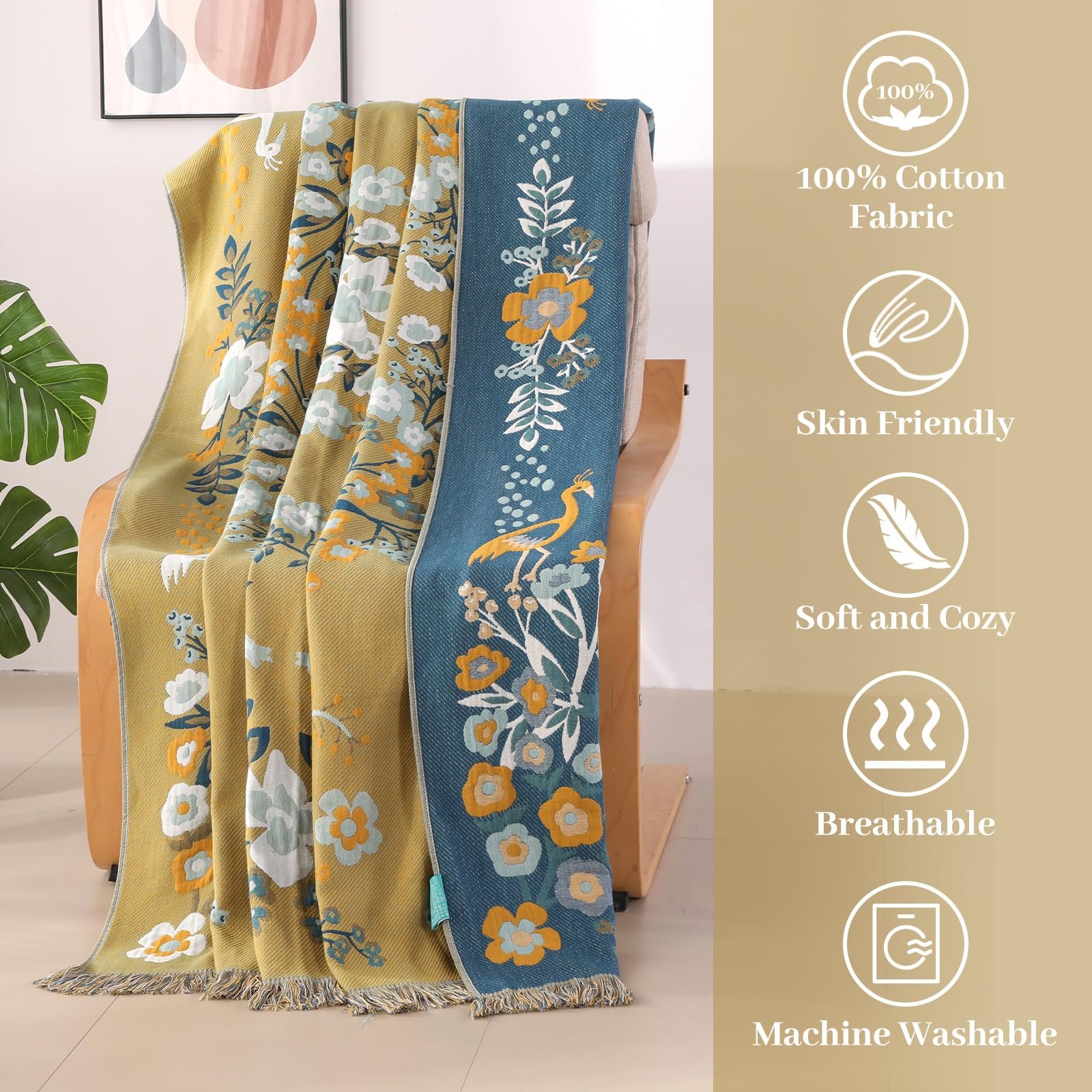 Покривало двостороннє DECMAY Велике Богемне покривало для дивану з китицями 100% бавовна Оливково-зелений 150x200см, фото №4 Покривало двостороннє DECMAY Велике Богемне покривало для дивану з китицями 100% бавовна Оливково-зелений 150x200см, фото №4