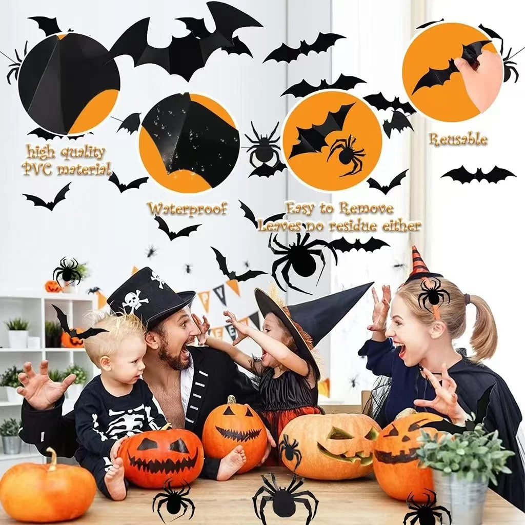 Наклейки на стіну Halloween Decoration 3D Bat Самоклейні Чорні 24 шт., фото №2