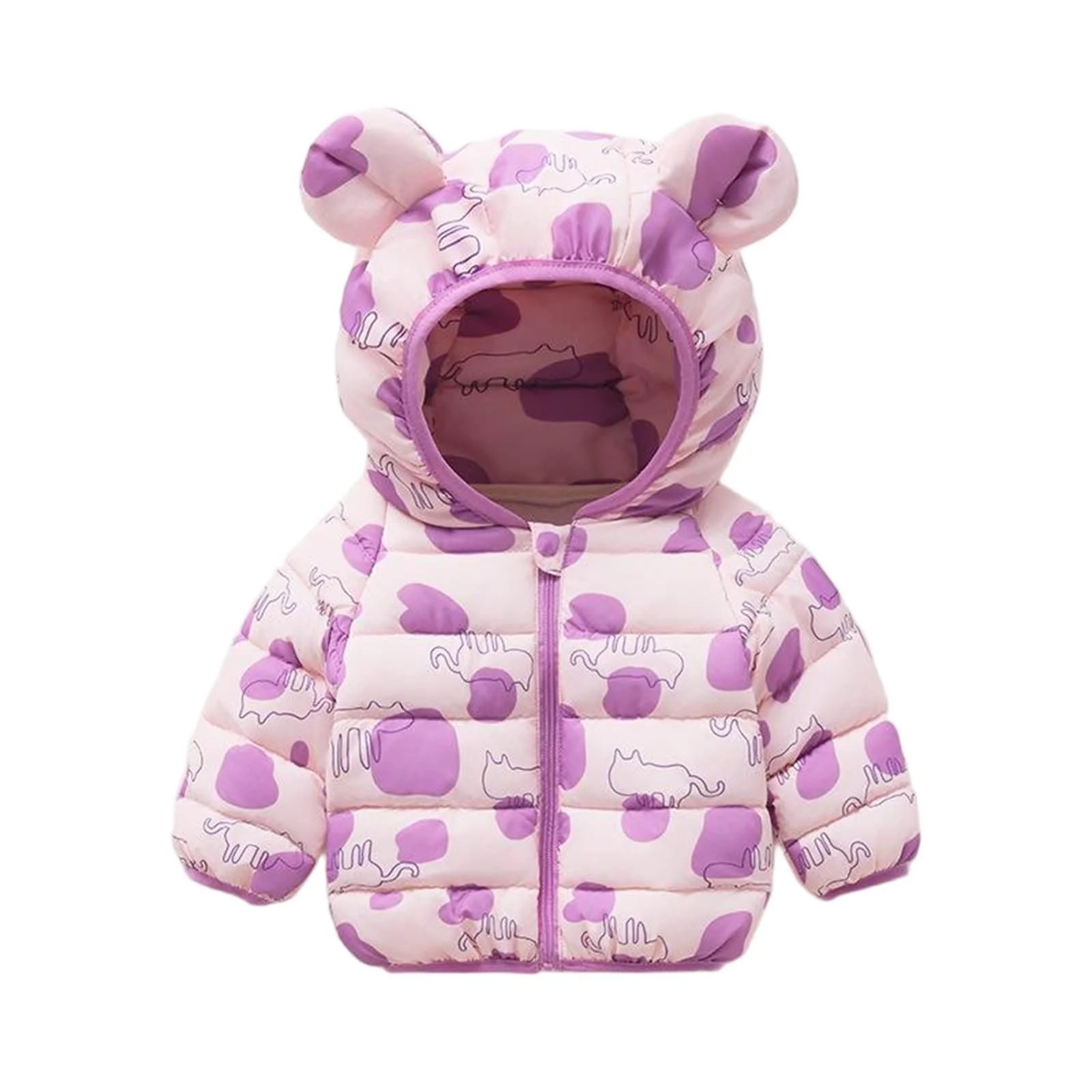 Куртка стьобана для дівчат-підлітків з квітковим принтом, зимова куртка з капюшоном, фото №1