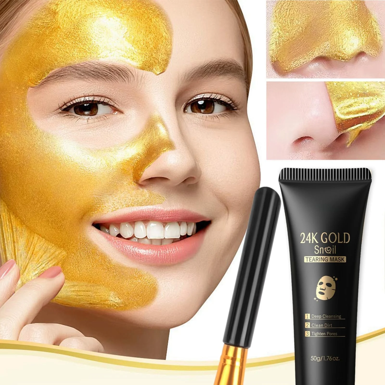 Маска-плівка для обличчя 24K Gold Snail для очищення та догляду за шкірою обличчя, фото №4