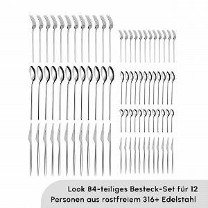 Набір столових приборів Karaca Look, 84 предмети на 12 персон з преміальною коробкою 316+, сталь 18/10 synthetic.ua - Фото 1