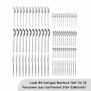 Набір столових приборів Karaca Look, 84 предмети на 12 персон з преміальною коробкою 316+, сталь 18/10 synthetic.ua - Фото 1