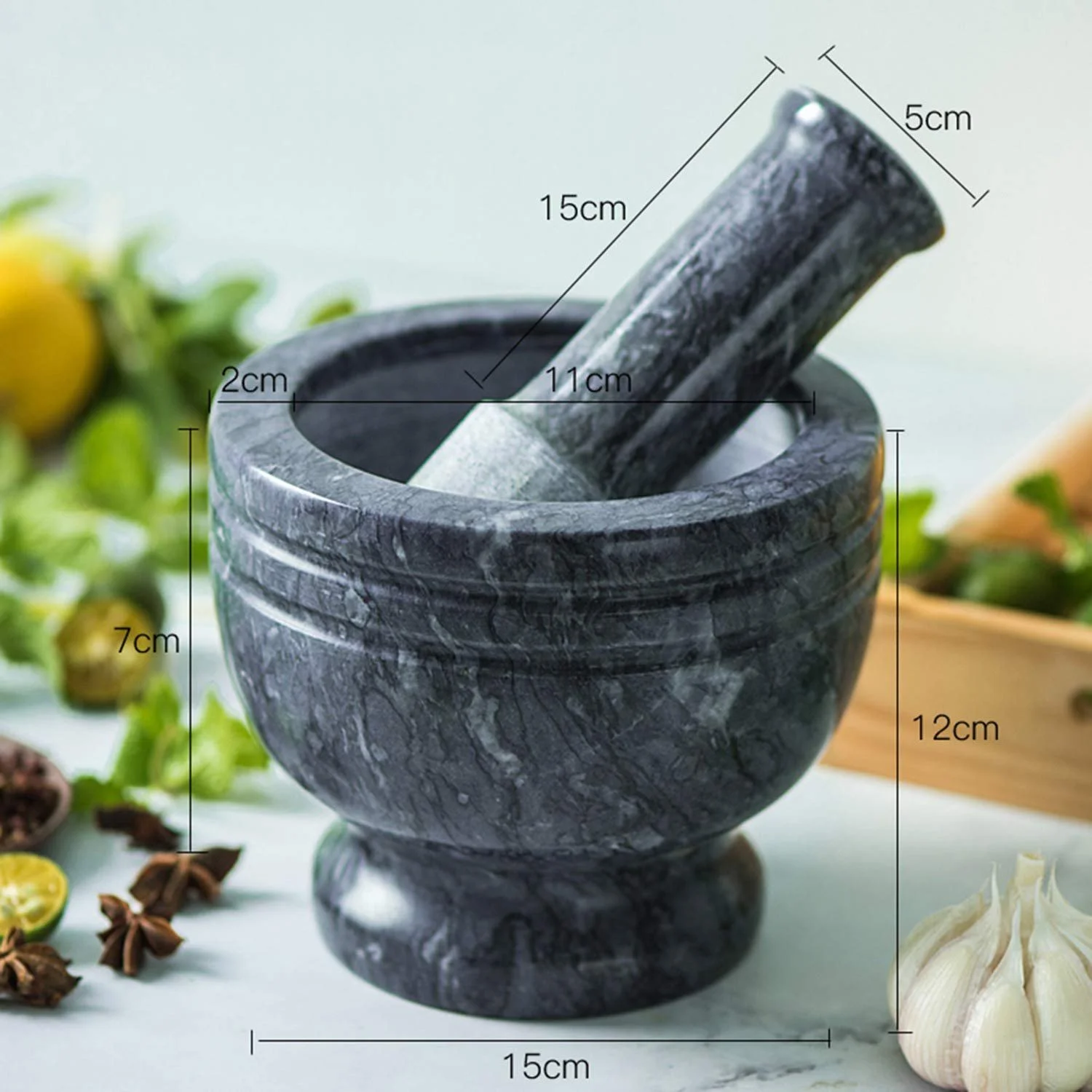 Ступка для спецій і перцю Robuste, мармуровий, сірий, фото №5