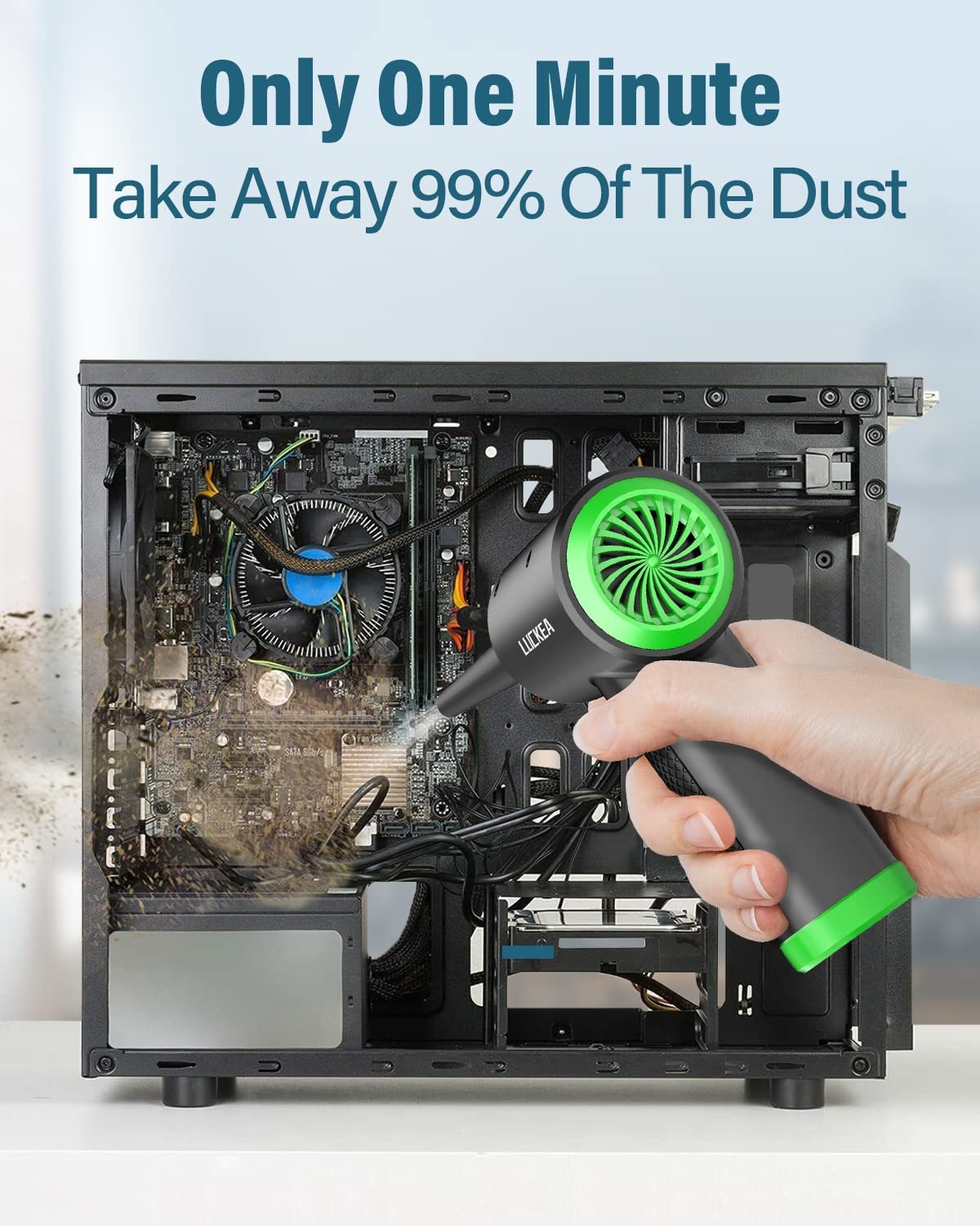 Электрическая воздуходувка LUCKEA 3 скорости LED-подсветка 5 насадок, фото №2