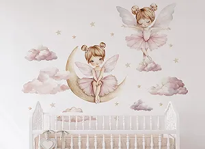 Наклейка на стіну Osomhom Ballerinas Балерина на місяці та хмарах L - Фото 1