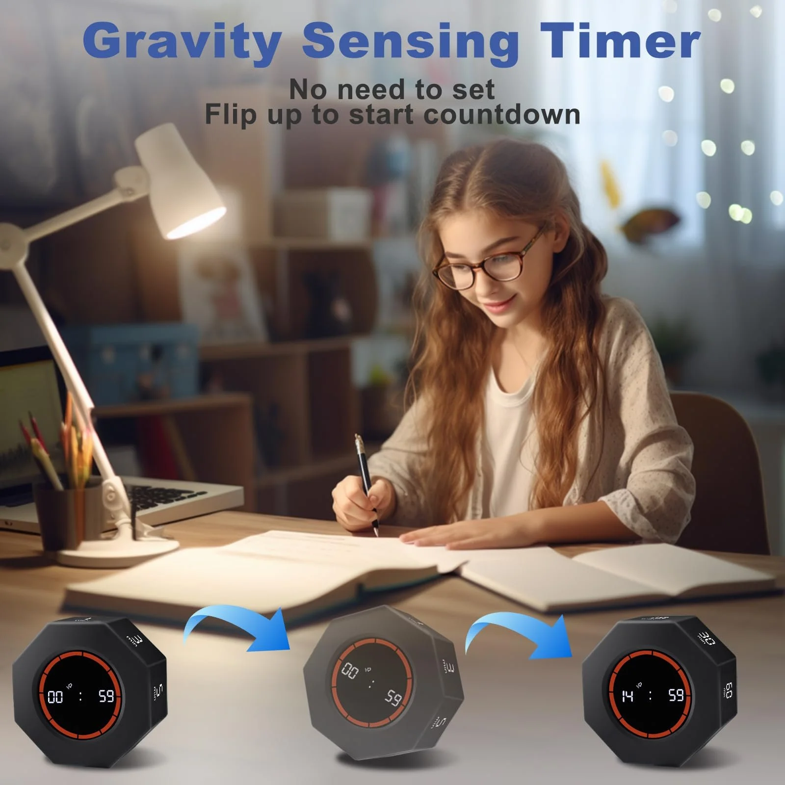 Таймер кухонний цифровий Kqpoinw Gravity FlipTimer LED Noir, фото №4