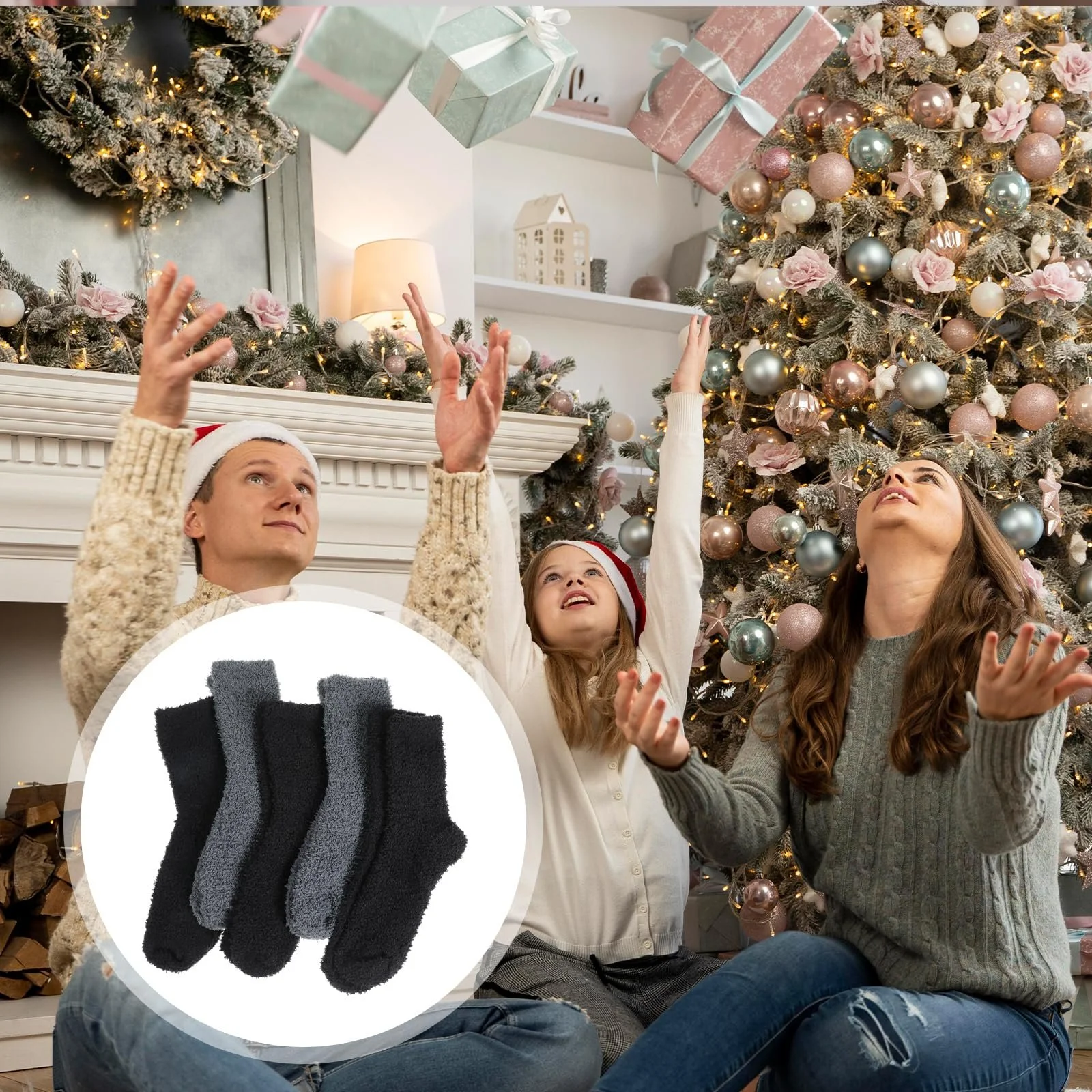 Носки Abeillo, 5 пар, тёплые носки из кораллового флиса, зимние носки, эластичные носки для сна, домашние носки для зимы, рождественские, фото №7