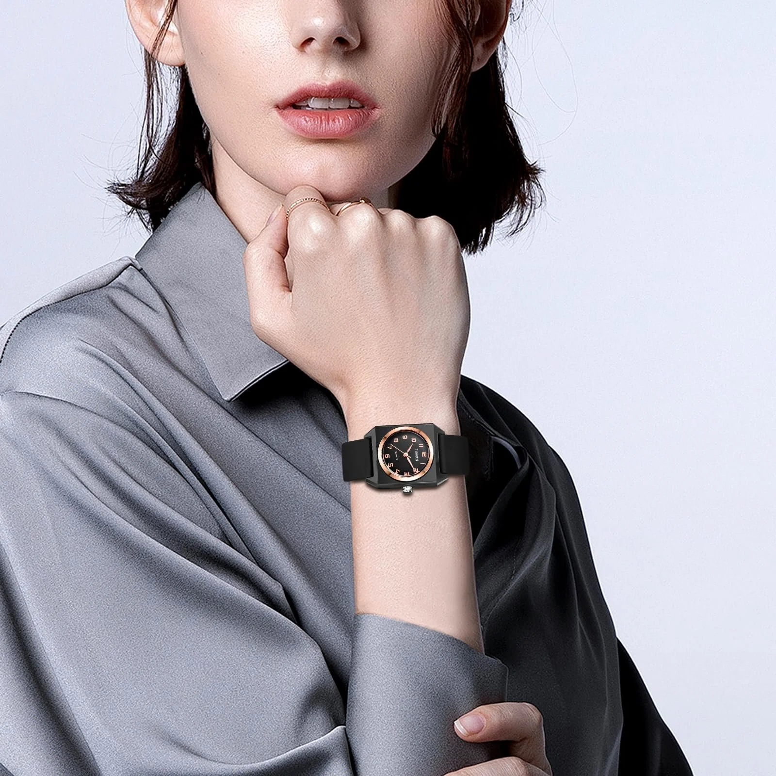 Квадратний аналоговий годинник OIDEA, кварцовий, з арабськими цифрами, регульований силіконовий ремінець, фото №3 Квадратний аналоговий годинник OIDEA, кварцовий, з арабськими цифрами, регульований силіконовий ремінець, фото №3